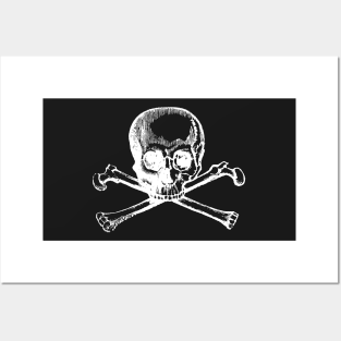 Pirate Skull and Crossbones in white - AVAST! Posters and Art